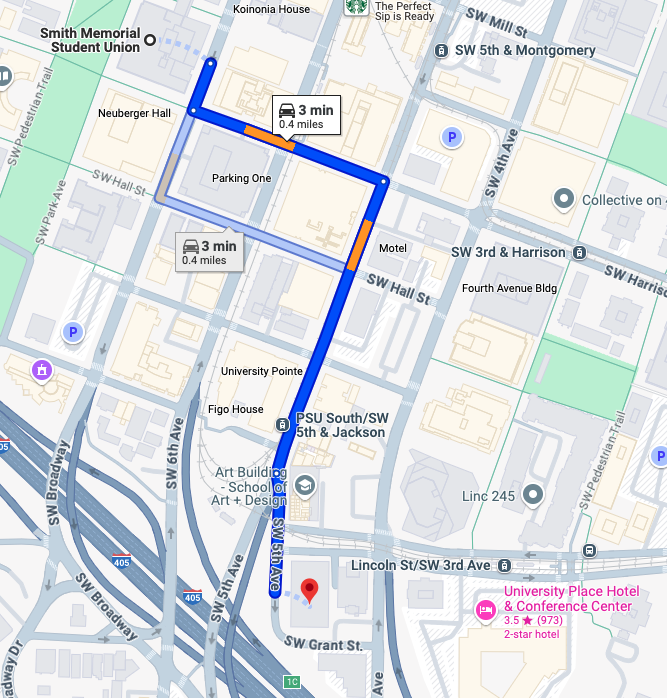 Driving GoogleMaps image from campus center to PSBA